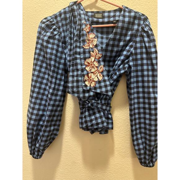 Scotch & Soda WRAP TOP IN ORGANIC COTTON WITH EMBROIDERY, BLUE - Picture 6 of 8